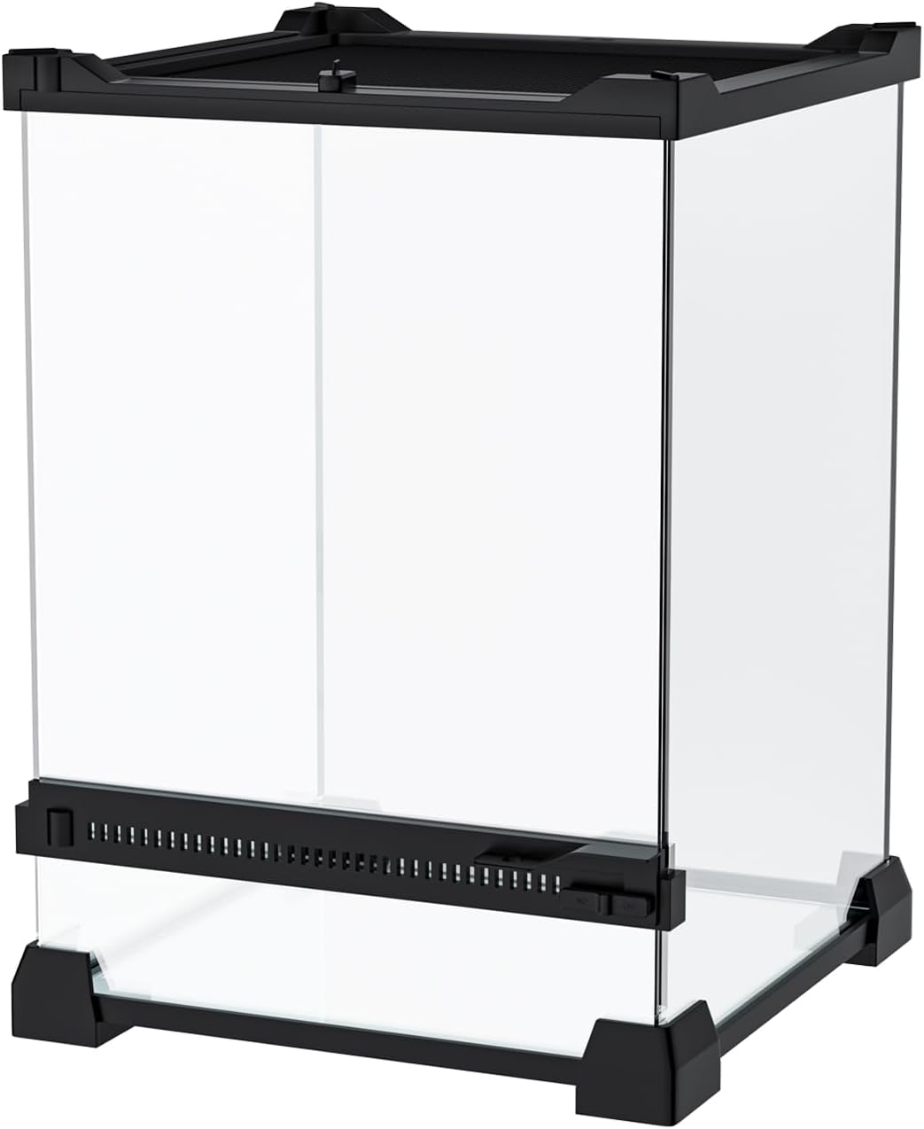 Reptile Terrarium 8"x8"x12" Mini, Front-Opening Glass Tank with Mesh Lid & Lock, 360° Glass Enclosure for Small Reptiles, Frogs, Tarantulas, Jumping Spiders & Geckos