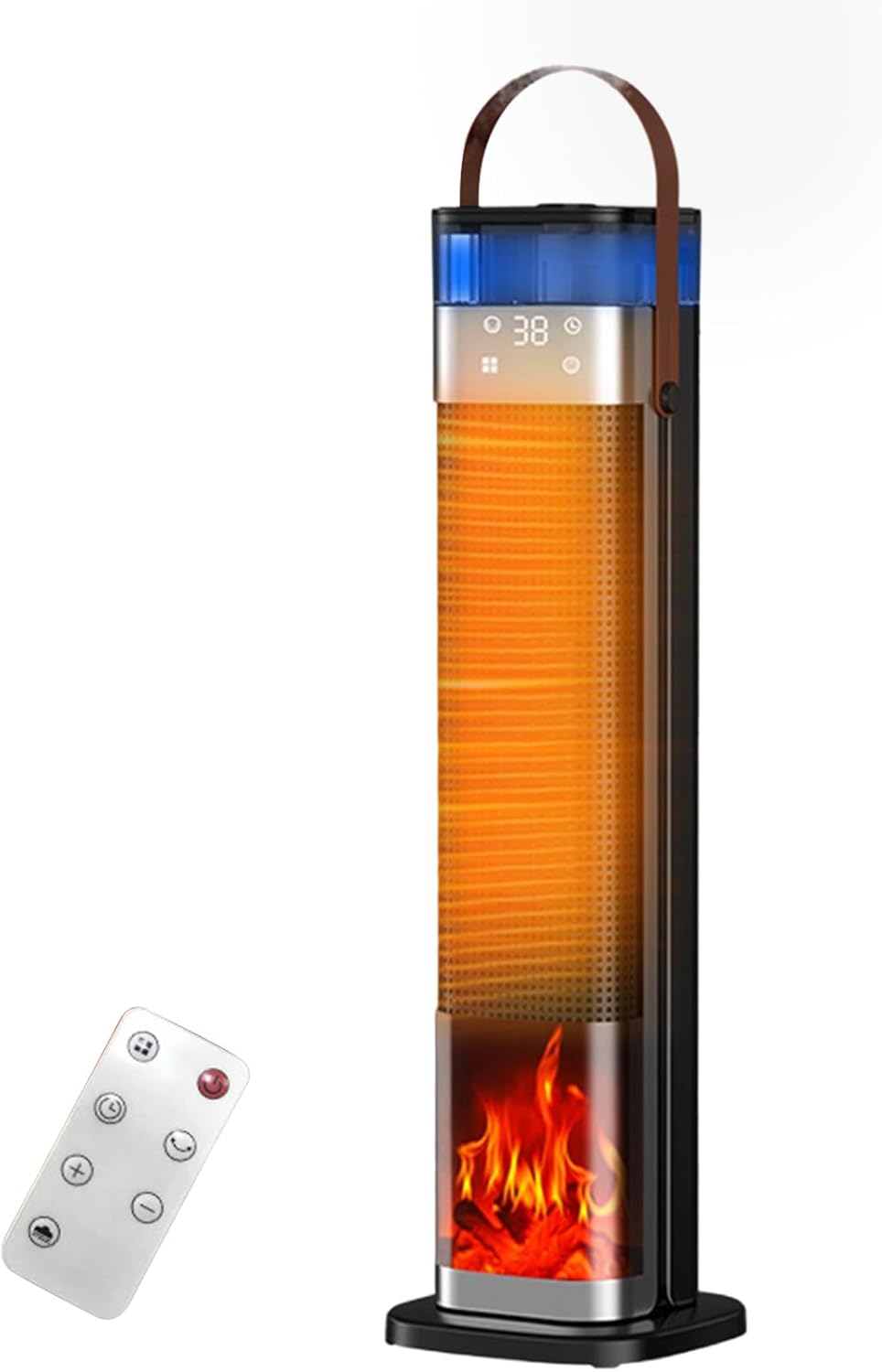 Space Heater Indoor, 25" 1500W PTC Ceramic Heater with atomization and humidification function, 3 Modes, 3D Flame, 12H Timer, 45° Oscillating, with Remote, Tower Heater for Office Bedroom