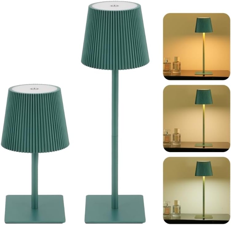 LUTEC 2 Pack Cordless Table Lamp,6000mAh Rechargeable Battery Operated Desk Lamp,Two Adjustable Heights,Waterproof, Touch Control & 3 Color Stepless Dimming for Restaurant/Bedroom/Bars/Outdoor (Green)