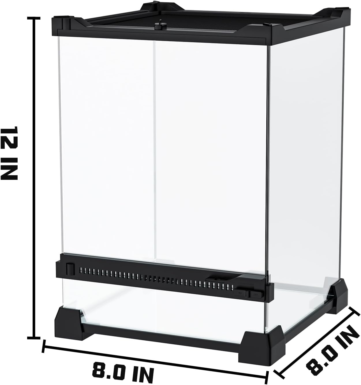Reptile Terrarium 8"x8"x12" Mini, Front-Opening Glass Tank with Mesh Lid & Lock, 360° Glass Enclosure for Small Reptiles, Frogs, Tarantulas, Jumping Spiders & Geckos