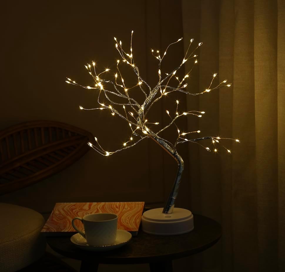 Twinkling Tree Fairy Light Spirit Tree Lamp Bonsai Tree Light, Fairy Light Tree, Cute Room Decor Aesthetic Decor, Night Light Lamp, Twinkle Tree, (Silver Branches 108 LED)
