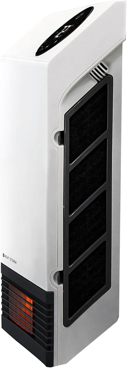 Heat Storm Wave Floor to Wall Infrared Space Heater with Attachable Feet, Remote Control, Built in Thermostat, 500-1000 Watts, 13x4x17 in, With Feet