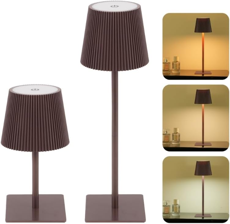 LUTEC 2 Pack Cordless Table Lamp,6000mAh Rechargeable Battery Operated Desk Lamp,Two Adjustable Heights,Waterproof, Touch Control & 3 Color Stepless Dimming for Restaurant/Bedroom/Bars/Outdoor (Brown)