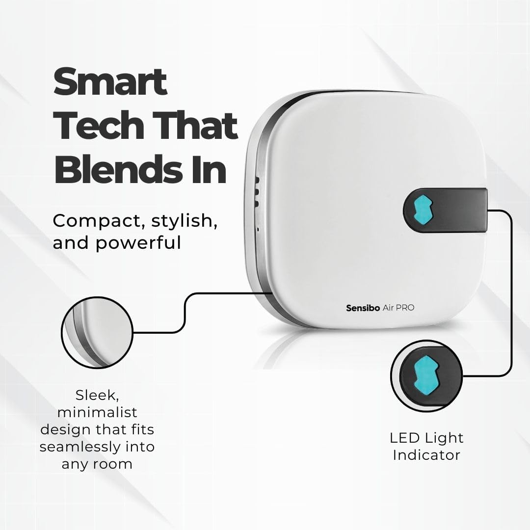 Sensibo Air PRO - Air Conditioner Smart Controller & Air Quality Sensor. Smart Thermostat for Mini Split, Window, Portable AC. Temp & Humidity Sensors. Google, Alexa, Siri & Apple HomeKit Compatible