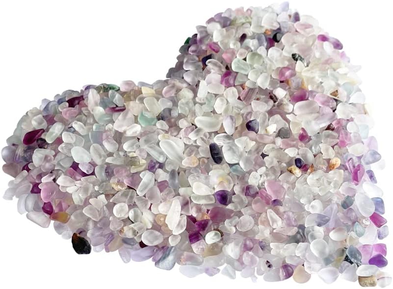 1lb Fluorite Stone,Natural Crystals Chip,Tumbled Fluorite Bulk,One Bagged Approx 1900 Pieces,Aquarium Gravel for Candle,Fish Task,Vase,Home Décor (5-7mm)