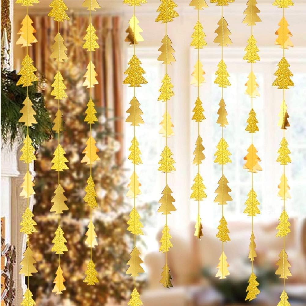 Cheerland Gold Tree Decoration Garland for Woodland & Christmas Tree Golden Decorations Hanging Streamer for Xmas Parties New Year Baby Showers Birthdays & Holiday Backdrops
