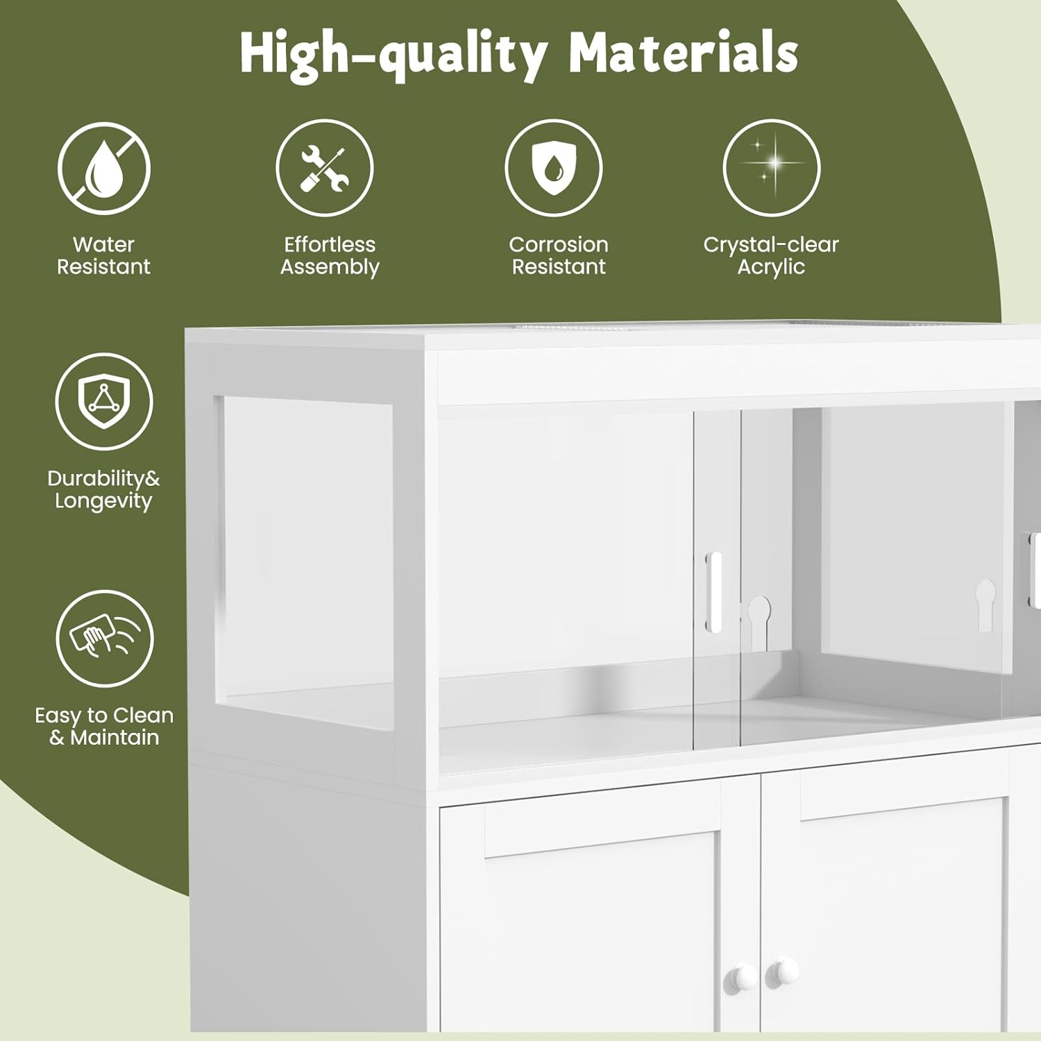 Large 60 Gallon Reptile Terrarium with Storage Cabinet and Sliding Door Handle, Reptile Tank with Wheels & Metal Mesh Roof Door – Ideal Habitat Enclosure for Snakes, Lizards, and Geckos