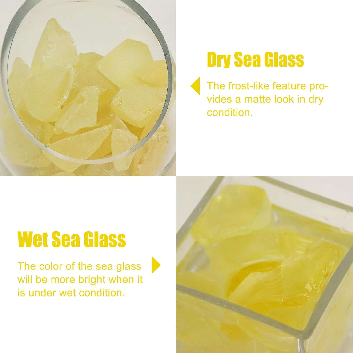 5LB Frosted Sea Glass Vase Fillers, Crushed Glass Pieces, Ideal for DIY Craft, Aquarium Gravels, Home Decor, Beach Wedding, 0.7-3 Inch Golden Yellow