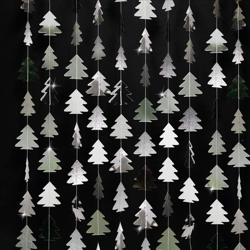 Cheerland Silver Tree Garland for Woodland Theme Party Decoration Xmas Christmas Hanging Streamer Backdrop Ceiling Tree Garland Decor for Baby Shower Christmas Camping Birthday Party Decorations
