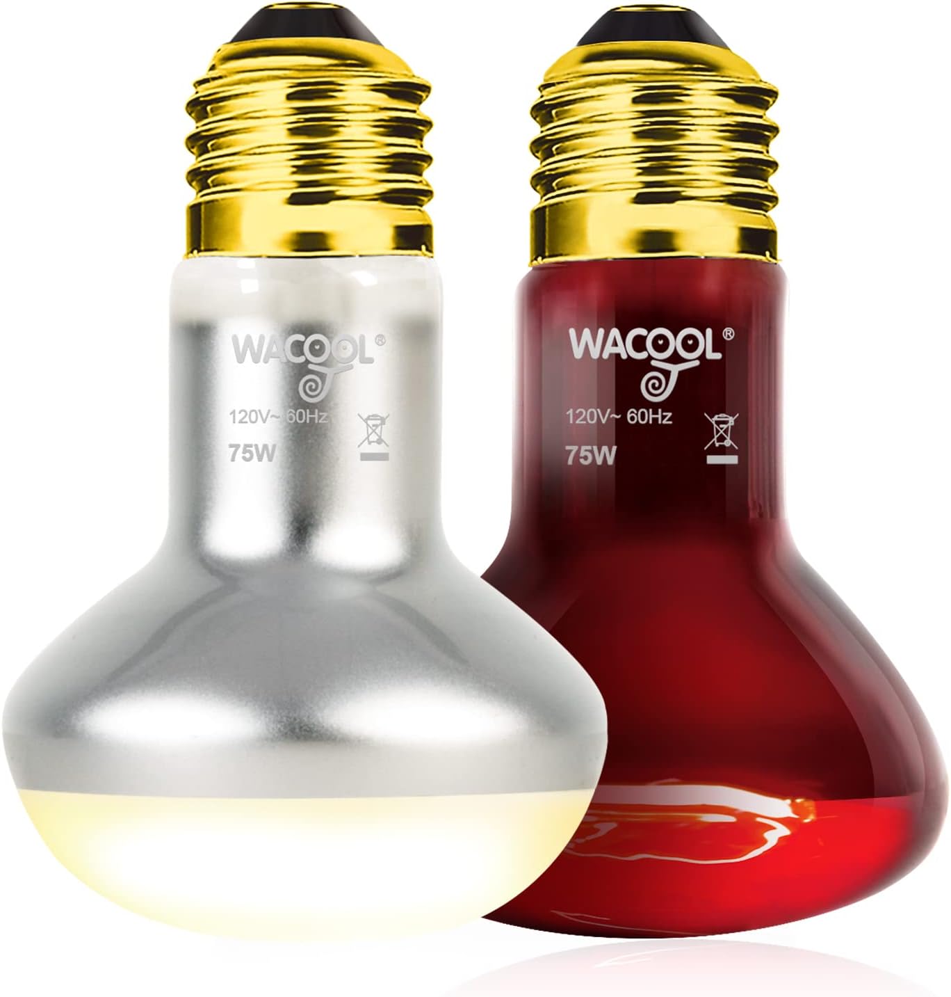 WACOOL 2Pack 75W Reptile Heat Lamp Day & Night Kit, Nature Simulated Basking Daylight & Nightlight Heat Lamp Bulbs for Reptiles & Amphibians, UVA Heat Lamp for Bearded Dragon Gecko Turtle Lizard