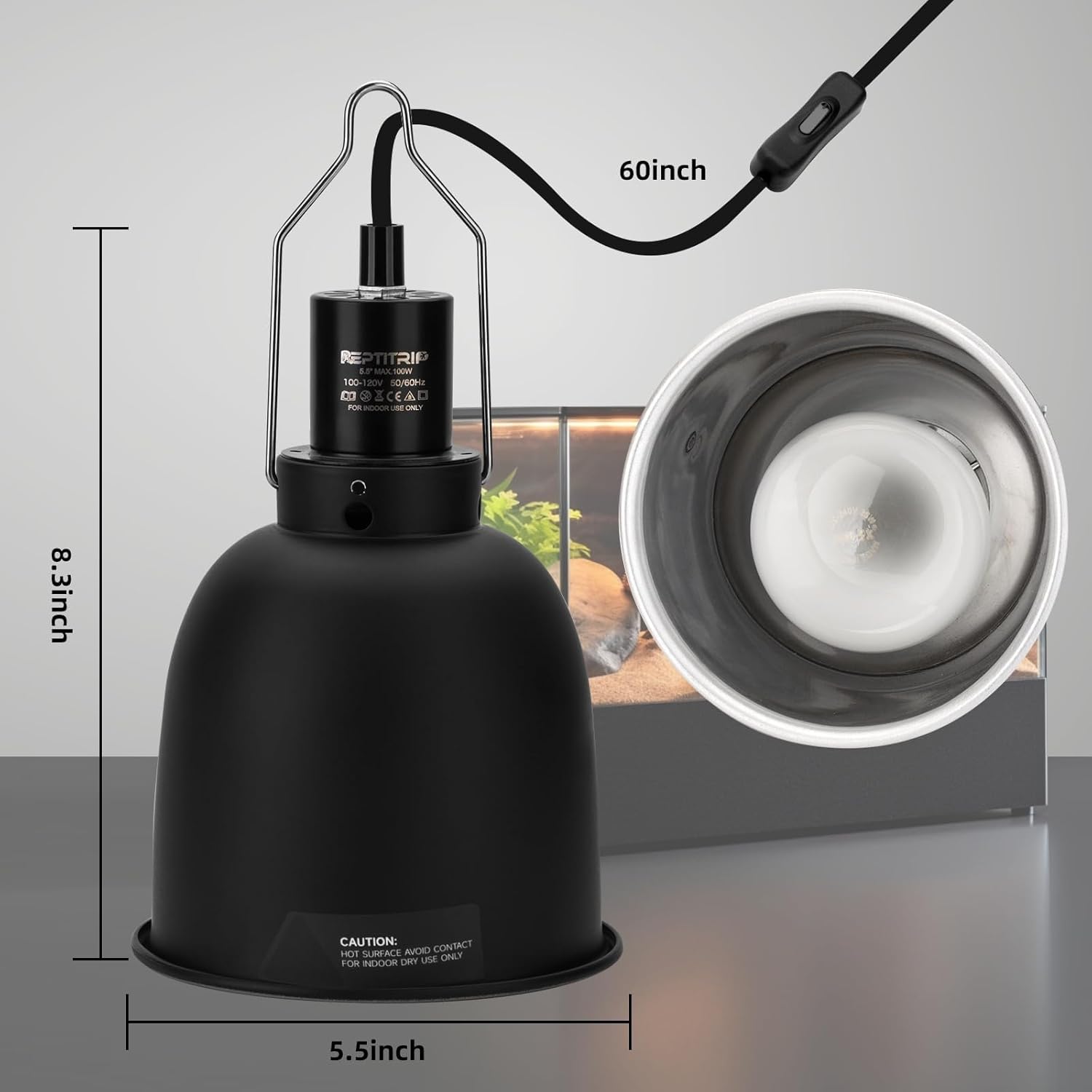 Reptile Light Fixture 5.5", Reptile Heat Lamp Max 100W, Reptile Tank Lighting Fixtures, Fixture for UVB Reptile Light, Reptile Tank Accessories 2 Packs E26