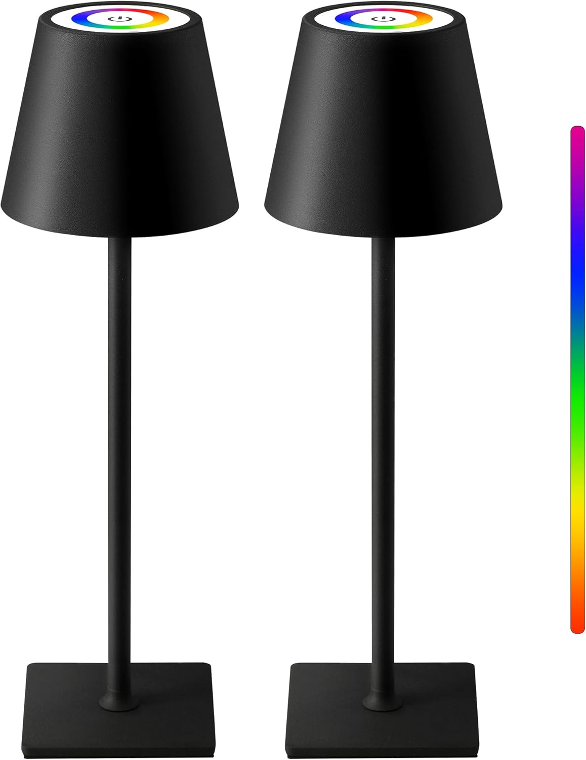 KDG 2 Pack Cordless Table Lamp, RGB Color Stepless Dimming Up, 4000mAh Battery Operated Portable LED Desk Lamp, for Dinning Room, Bedroom, Bar, Outdoor Garden, Camping, Night Light (Black)