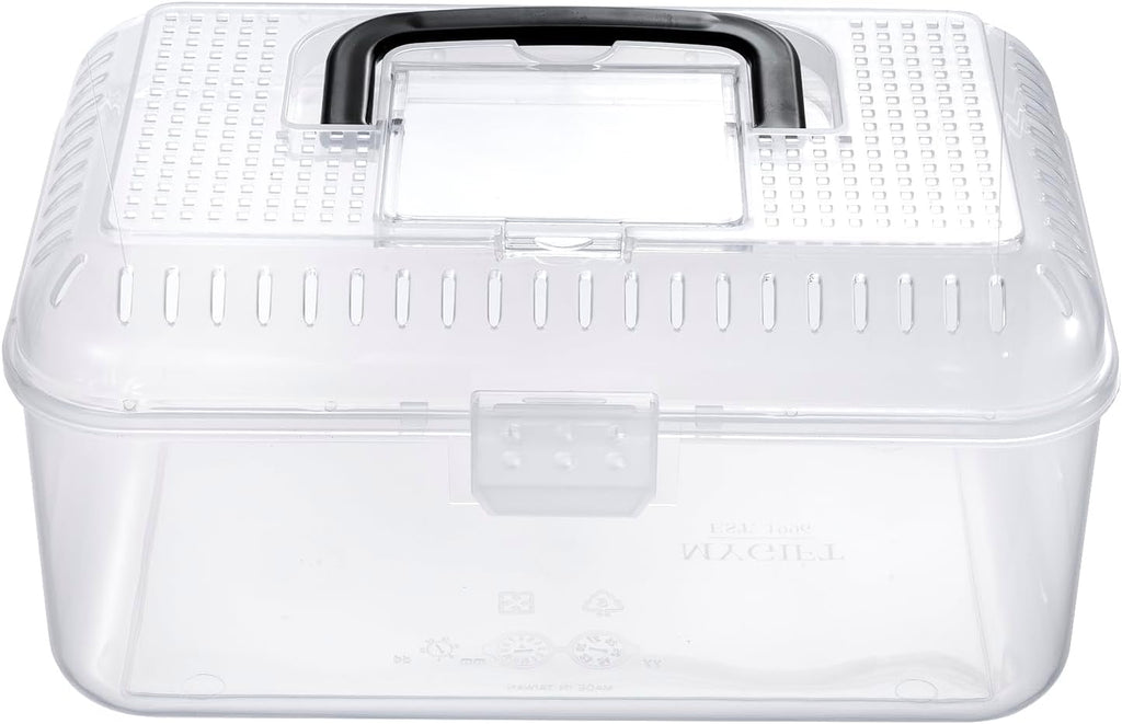 MyGift Reptile Carrier Critter Keeper Terrarium 9.5 x 6 Inch Clear Portable Tank with Black Carrying Handle, Transparent Travel Case for Insects Arachnids Amphibians