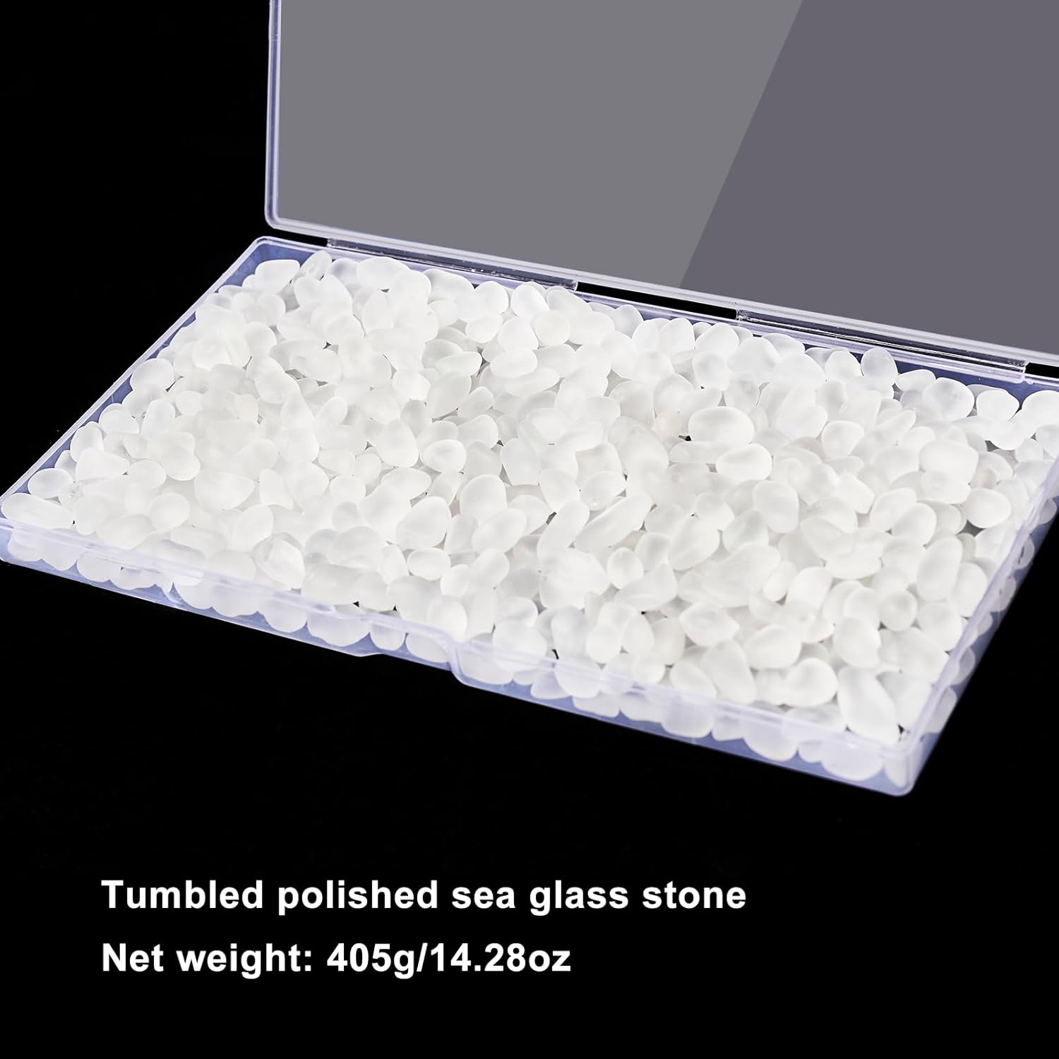 QEQEKAKA Sea Glass Stones for Crafts About 1LB (405g/14.28oz) White Glass Pebbles Gemstones Bulk for Aquarium Rocks Fish Tank Gravel Filler for Vases Centerpieces