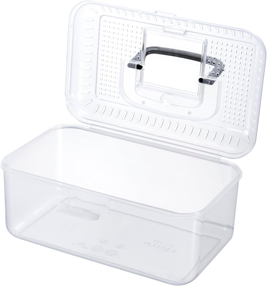 MyGift Reptile Carrier Critter Keeper Terrarium 9.5 x 6 Inch Clear Portable Tank with Black Carrying Handle, Transparent Travel Case for Insects Arachnids Amphibians