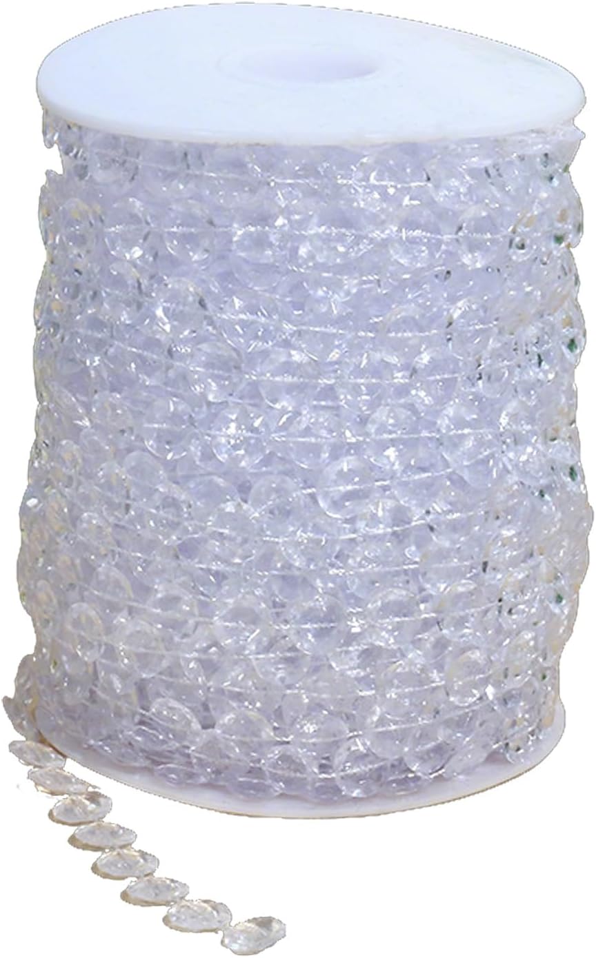 99ft Clear Bead Garland, Clear Acrylic Crystal Strand Roll for Christmas Tree, Hanging Ornaments, Holiday Home Décor, DIY Crafts and Curtain Decorations