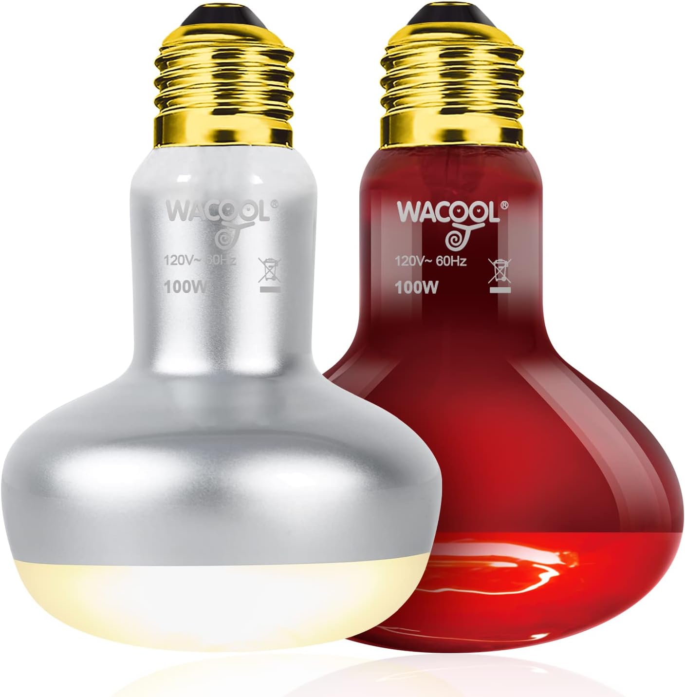 WACOOL 2Pack 100W Reptile Heat Lamp Day & Night Kit, Nature Simulated Basking Daylight & Nightlight Heat Lamp Bulbs for Reptiles & Amphibians, UVA Heat Lamp for Bearded Dragon Gecko Turtle Lizard