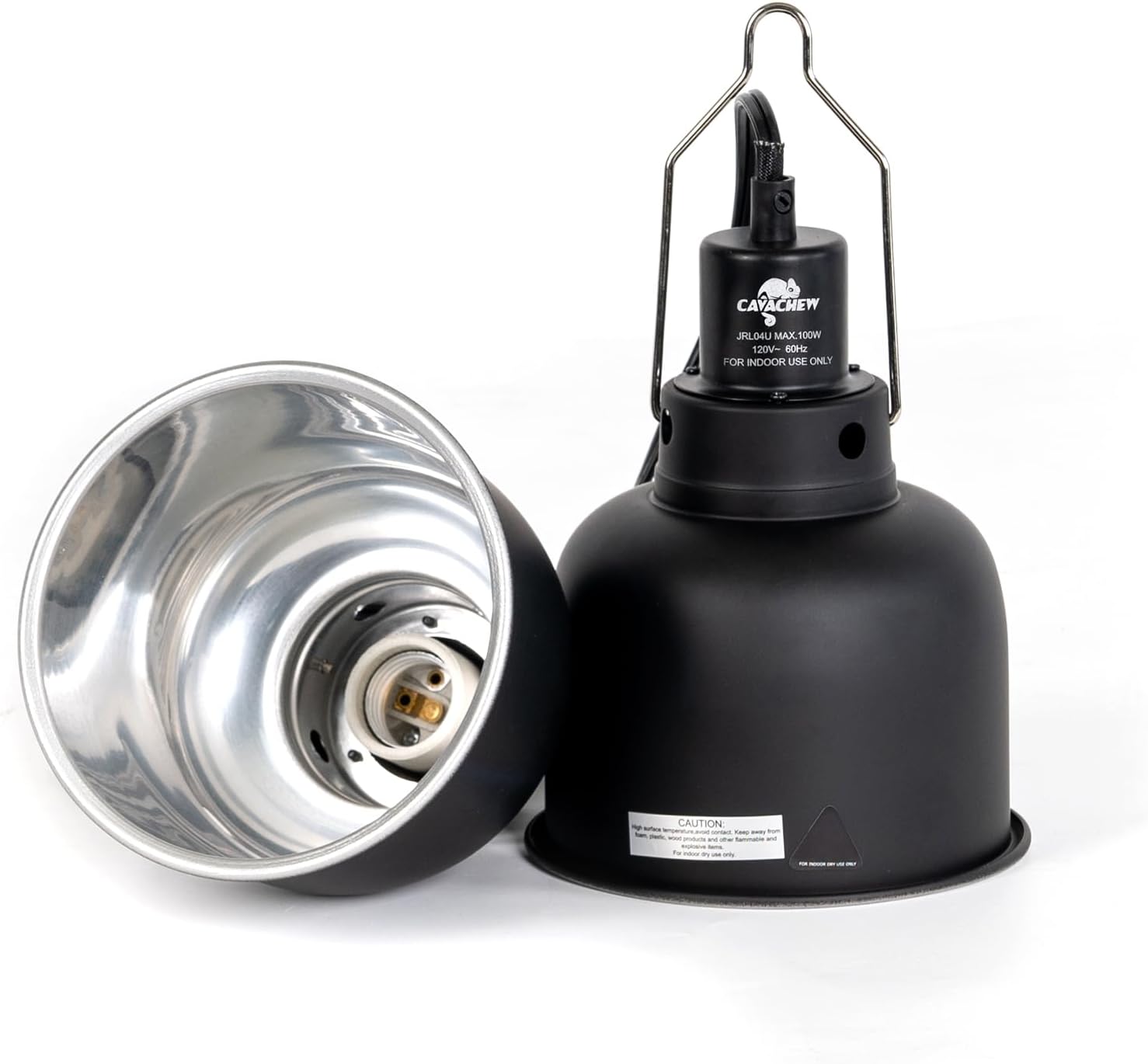 2 Pack Reptile Light Fixture, 5.5in Deep Dome Reptile Lamp Fixture, Optical Reflection Cover, Separate Switch & Hook, Terrarium Light Fixture for Reptile Heat Basking UVB Bulbs, 100W, Black