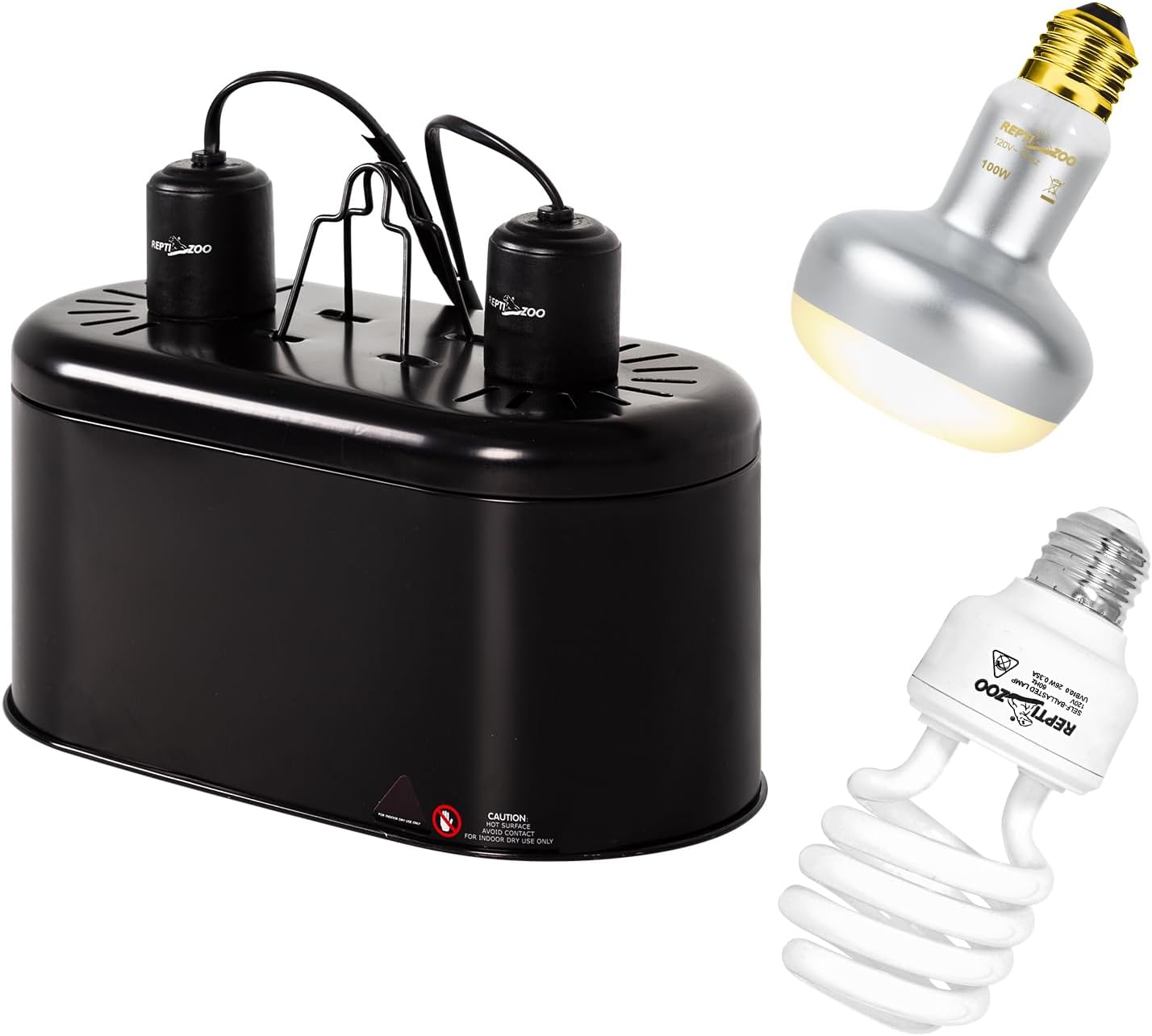 REPTI ZOO Reptile Heat Lamp Combo Pack with Dual Reptile Light Fixture, 100W Intense Basking Spot Light UVA Daylight Heating Lamp & 26W Energy Saving UVA UVB Bulb Spiral Compact Bulb 10.0