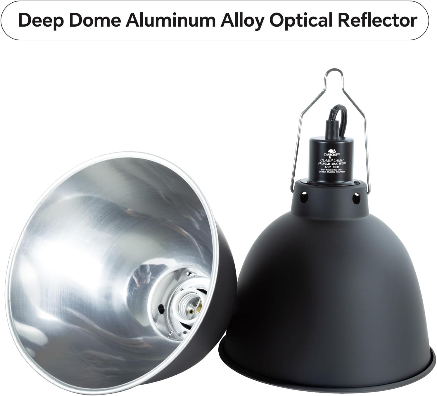 Reptile Light Fixture, 8.1in Deep Dome Reptile Heat Lamp Fixture with Switch, Terrarium UVB Basking Light Fixture for Bearded Dragon Snake Chameleon Lizard, Suitable for E26 Bulbs Up to 150W