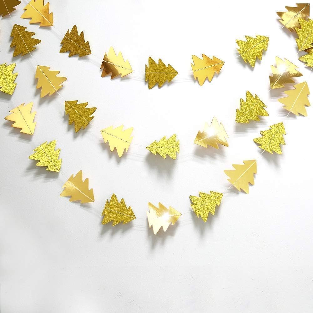 Cheerland Gold Tree Decoration Garland for Woodland & Christmas Tree Golden Decorations Hanging Streamer for Xmas Parties New Year Baby Showers Birthdays & Holiday Backdrops