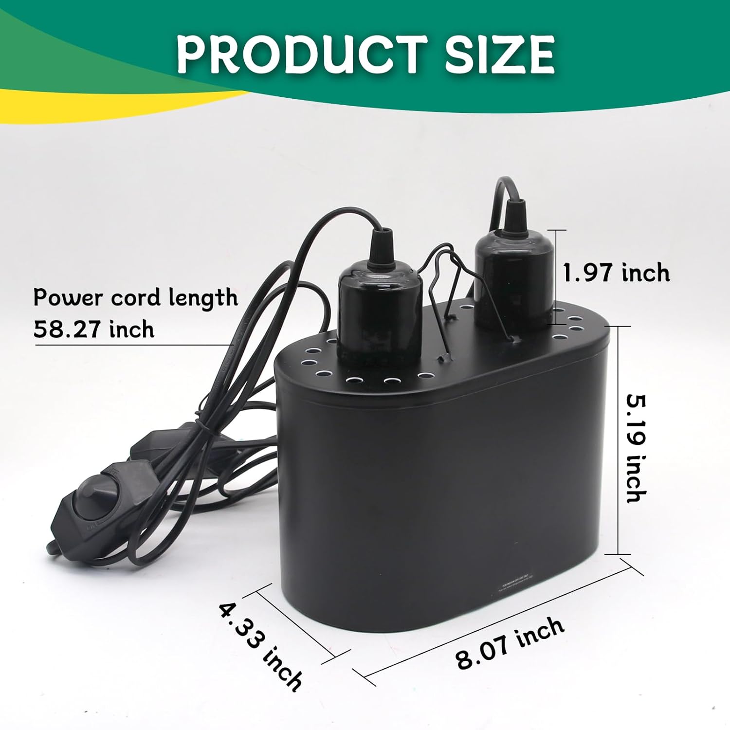 Dual Reptile Deep Dome Lamp Fixture with Temperature Adjustment,Dual Deep Cap Combo Integration Design Heat Lighting Lamp UVB Light with Independent Switches, for Reptile Snake and Tortoise