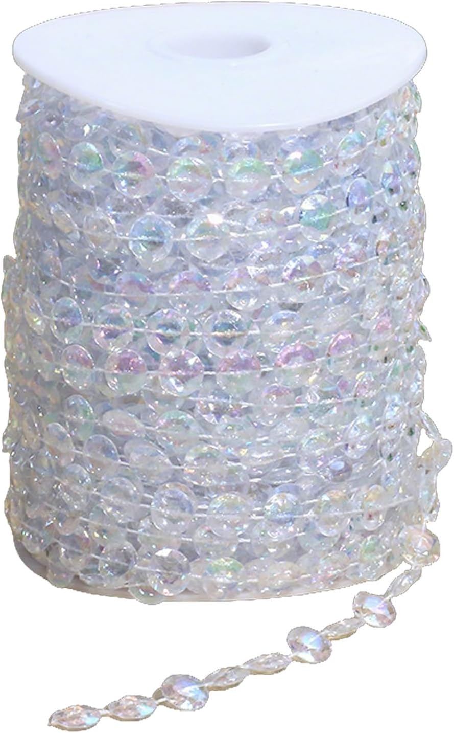 99ft Iridescent Bead Garland, Acrylic Crystal Strand Roll for Christmas Tree, Hanging Ornaments, Holiday Home Décor, DIY Crafts and Curtain Decorations