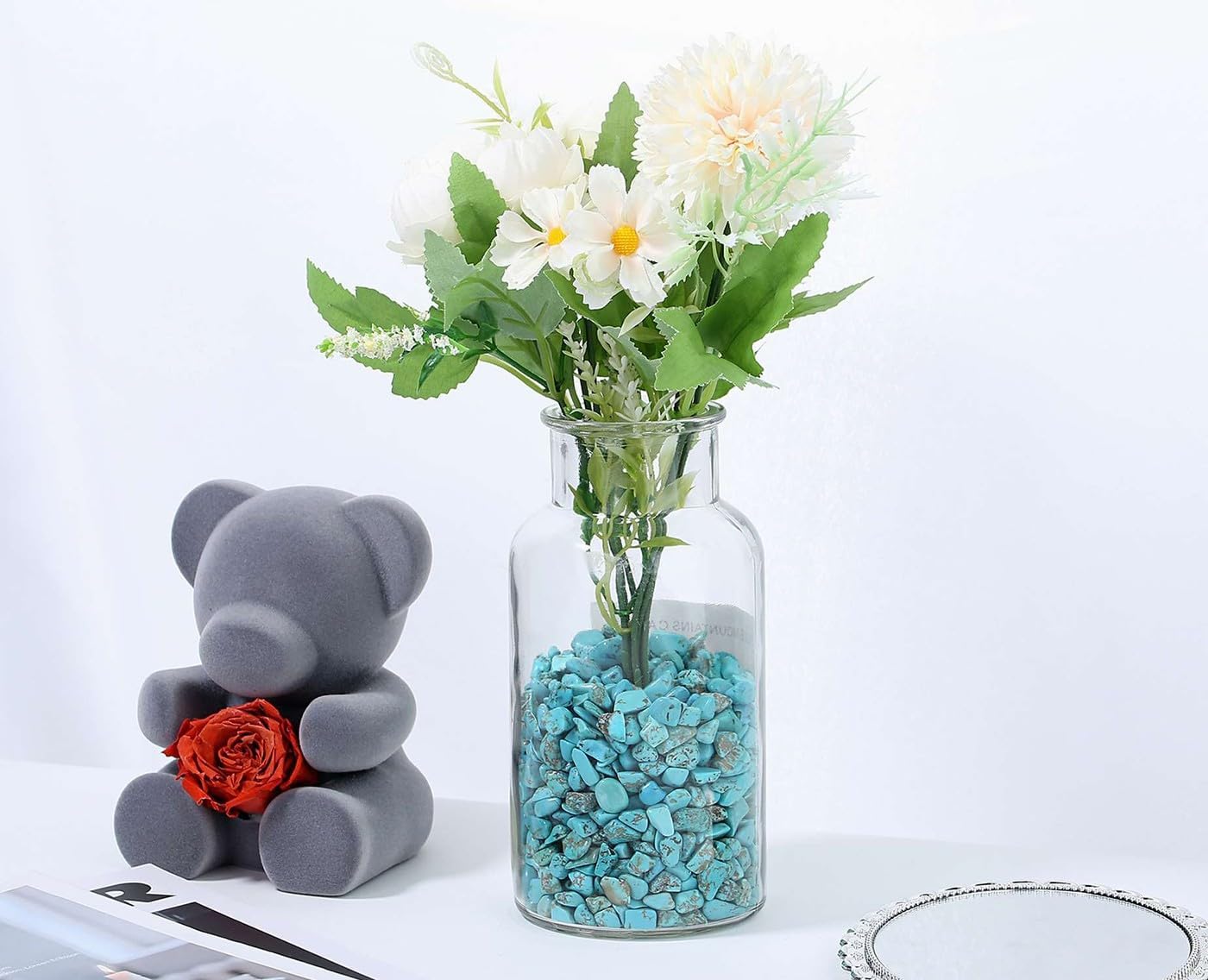 LAIDANLA Turquoise Crushed Stone Crystal Chips Bulk Natural Healing Reiki Crystals Mini Quartz Vase Filler Aquarium Gravel 100g