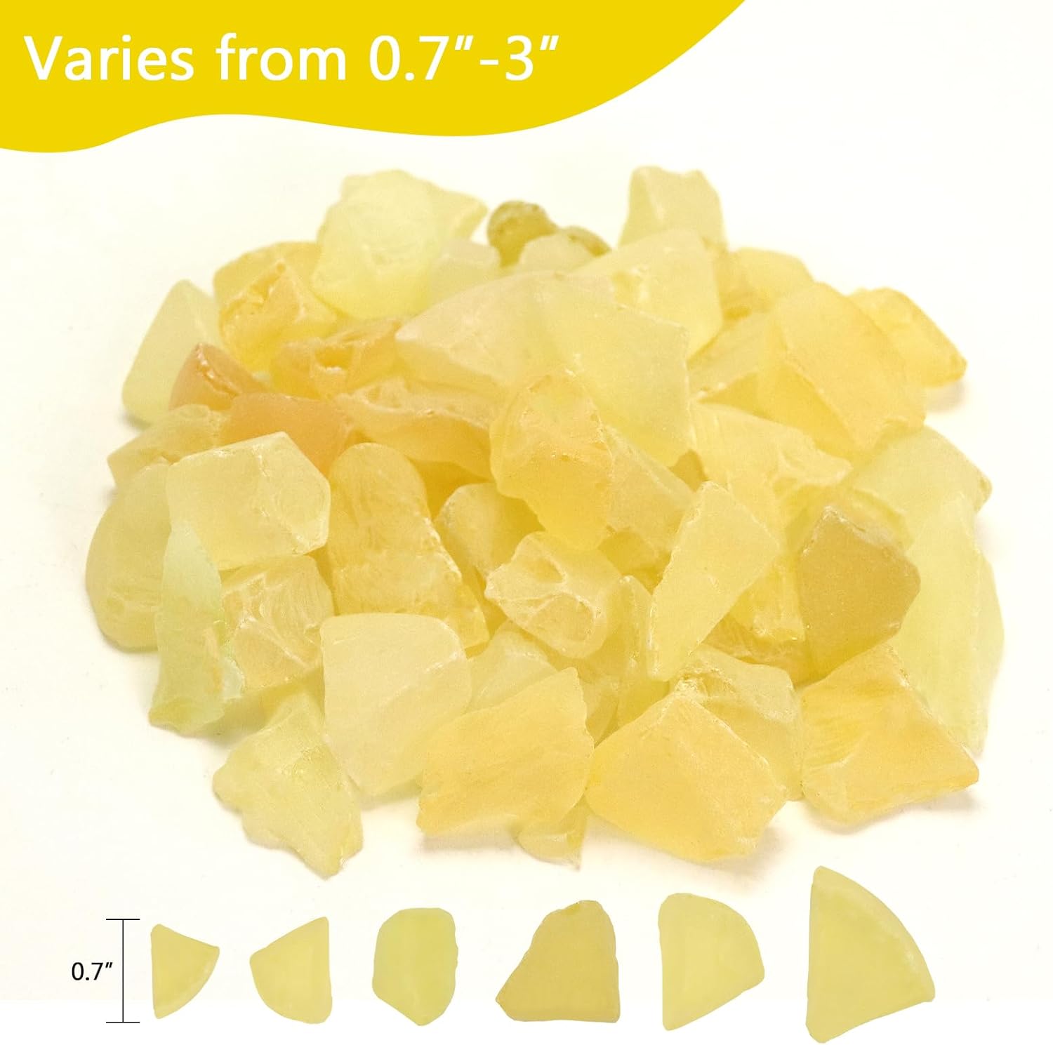 5LB Frosted Sea Glass Vase Fillers, Crushed Glass Pieces, Ideal for DIY Craft, Aquarium Gravels, Home Decor, Beach Wedding, 0.7-3 Inch Golden Yellow
