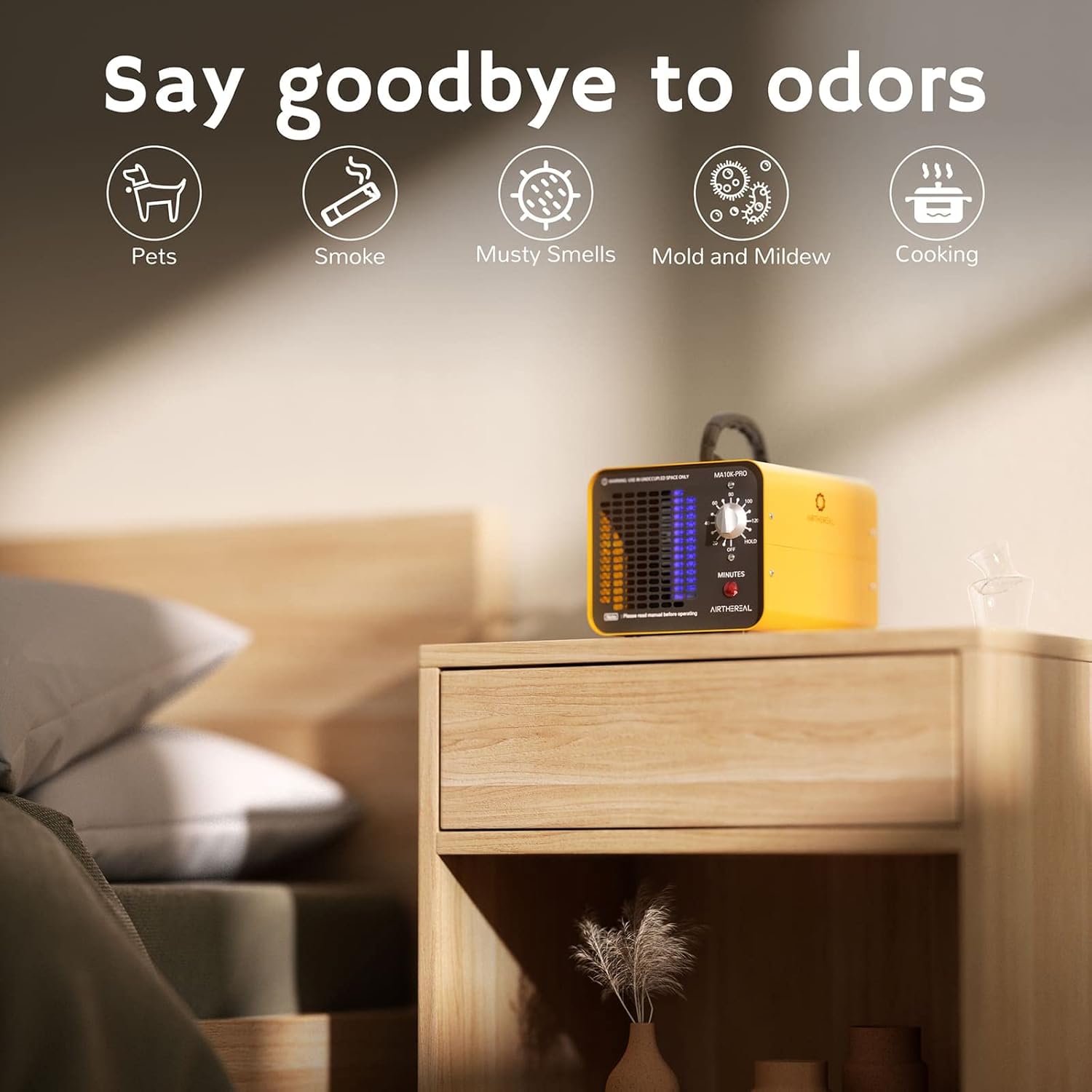 Airthereal MA10K-PRO Ozone Generator - High Capacity O3 Machine for Areas of 3500+ Square Feet, Home Ionizer Odor Remover, Yellow