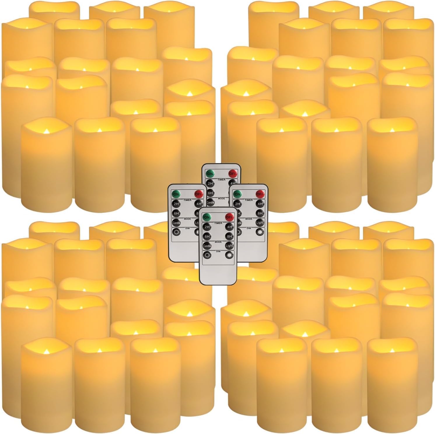 Set of 72 Flameless Led Battery Opeated (D2.2'' x H4''5''6'') Waterproof Outdoor Indoor Candles with 10-Key Remotes and Cycling 24 Hours Timer