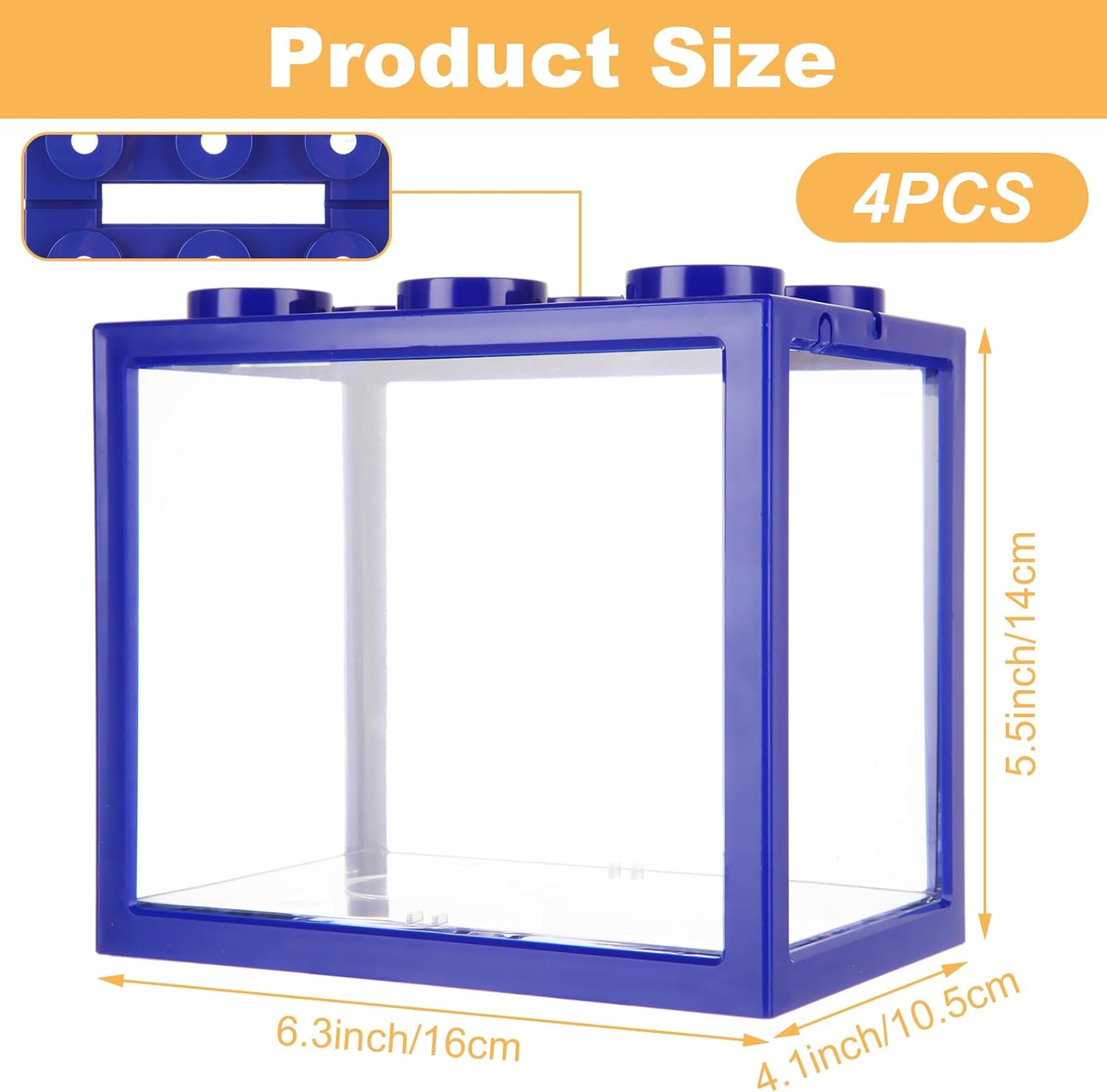 4PCS Plastic Small Betta Fish Tank, 0.6 Gallon Stackable Fish Bowl, Cube Fish Aquarium Tank for Shrimp, Turtle, Small Crab (Black)