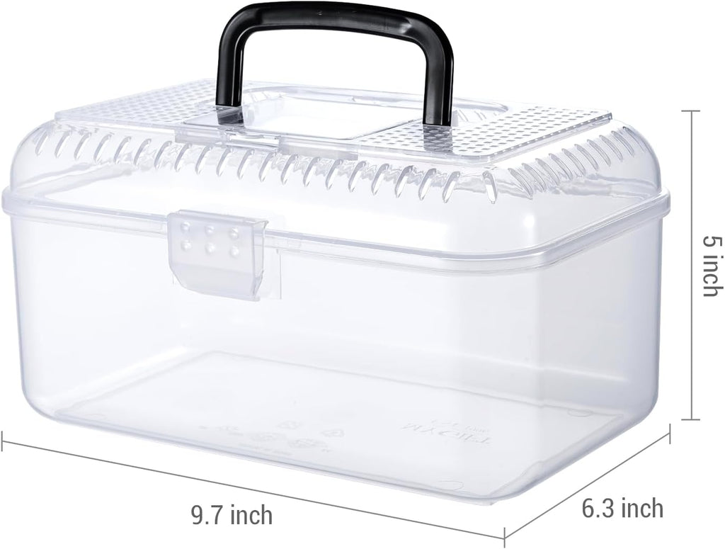 MyGift Reptile Carrier Critter Keeper Terrarium 9.5 x 6 Inch Clear Portable Tank with Black Carrying Handle, Transparent Travel Case for Insects Arachnids Amphibians