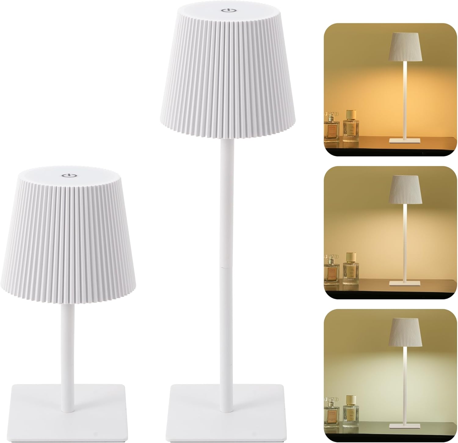 LUTEC 2 Pack Cordless Table Lamp,6000mAh Rechargeable Battery Operated Desk Lamp,Two Adjustable Heights,Waterproof, Touch Control & 3 Color Stepless Dimming for Restaurant/Bedroom/Bars/Outdoor (White)