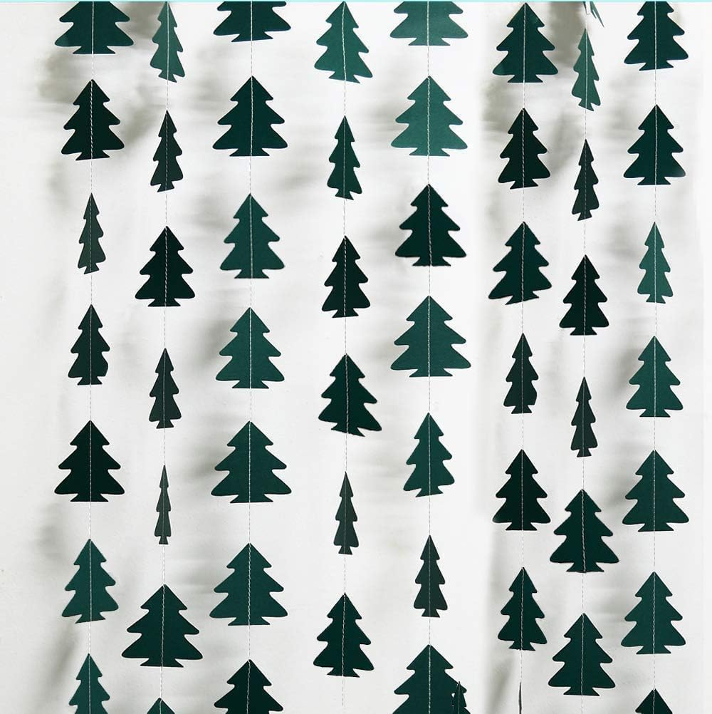 Cheerland Christmas Tree Garland Camping Decorations for Woodland Theme Baby Shower Birthday Party Decoration Xmas Hanging Nature Streamer Backdrop Green Pine Tree Garland Classroom Glamping Decor