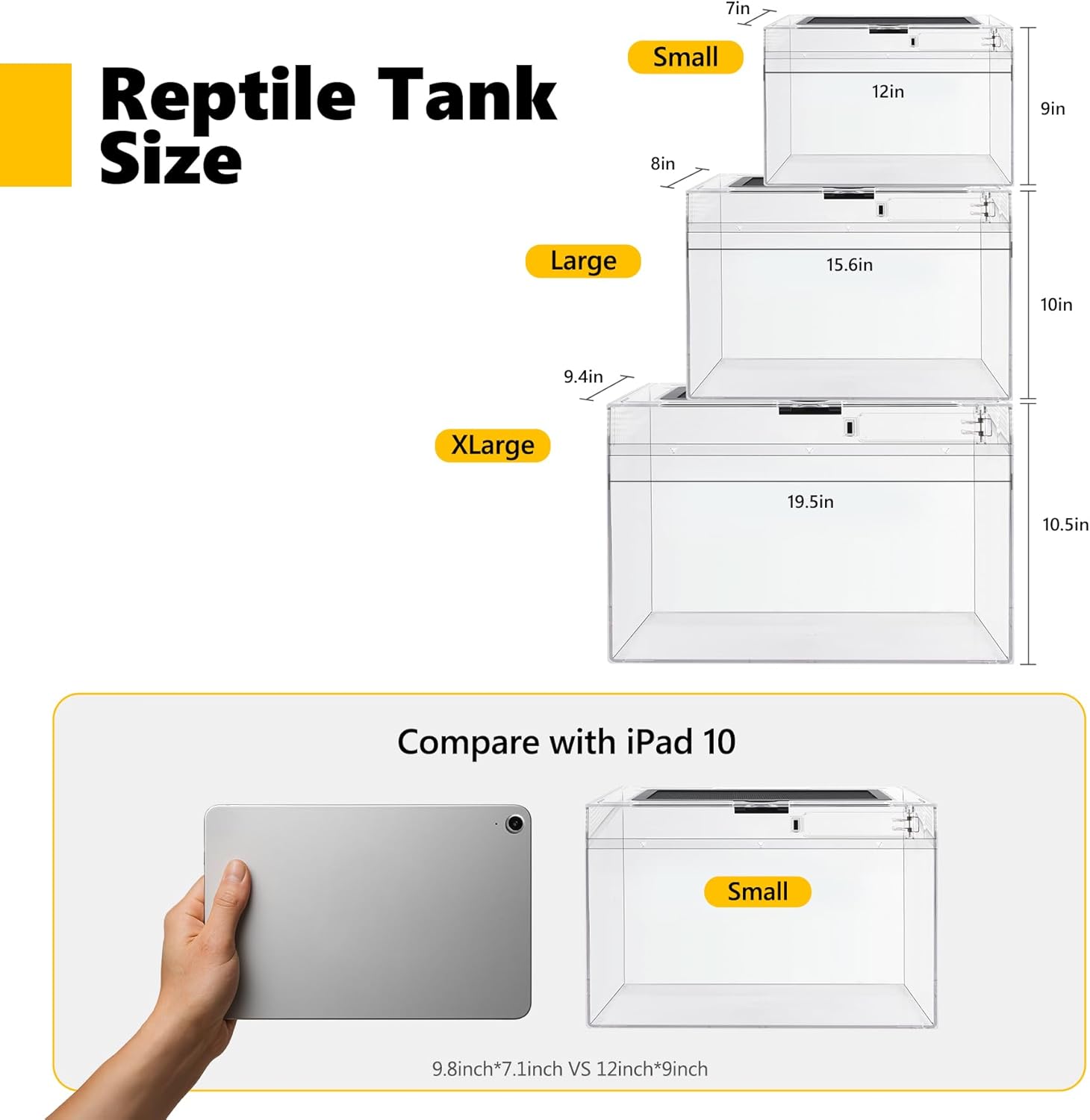 HELIME Reptile Polycarbonate Terrarium Kit 7 Piece Starter Habitat for Tarantula,Lizards,Frogs,Geckos,or Hermit Crabs,Tank with Escape-Proof Locking Lid,Light,Hygrometer,Hide,Tweezer,Bowl,Sprayer XL
