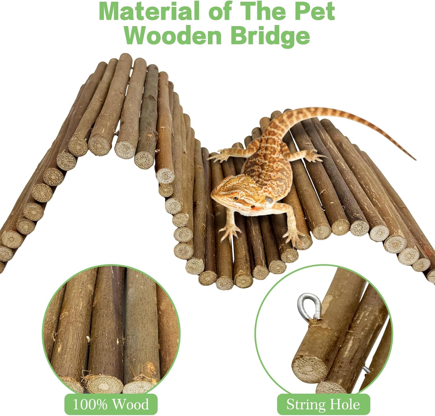 Hamiledyi Bendable Wooden Reptile Hideout Ladder Bridge Hiding Hut Tunnel Toys Climbing Bridge Chew Toy Habitat Accessories for Bearded Dragons Ball Python Guinea Pigs Rabbits(19.7 x 9 in)