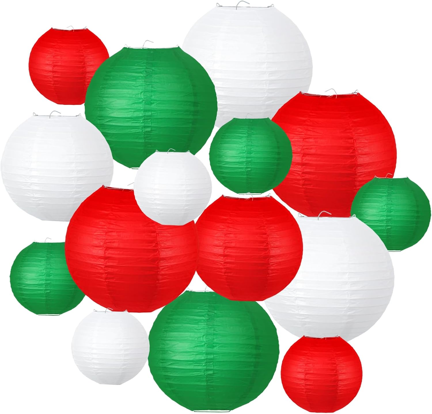 Christmas Party Decorations, Red White Green Hanging Paper for Xmas Party New Year's Eve Christmas Theme Birthday Italian Party Decor Yard Garden，15pcs