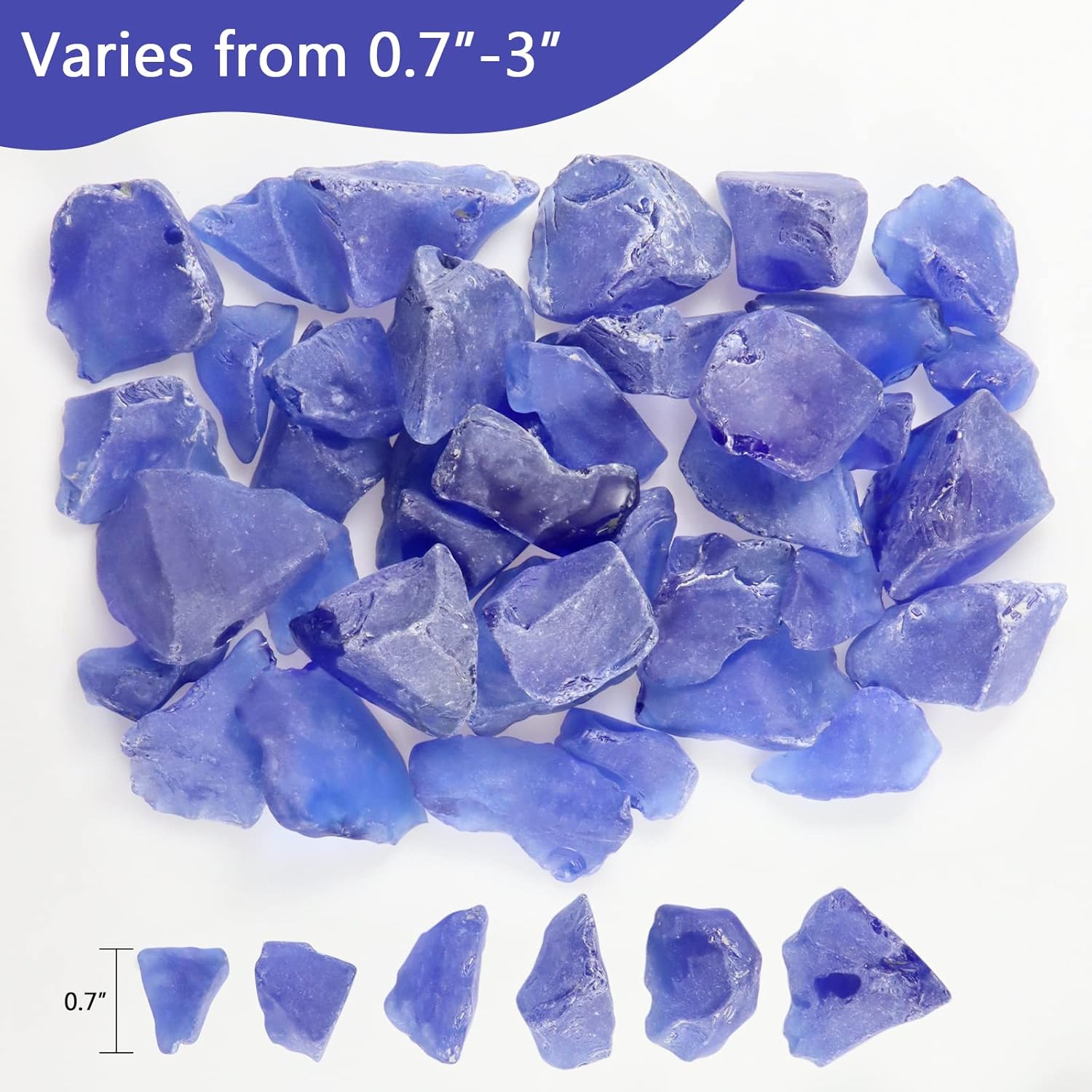 5LB Frosted Sea Glass Vase fillers Crushed Glass, Sea Glass Decor Ideal for Christmas DIY Craft, Aquarium Gravels, Home Decor Crushed Sea Glass Pieces for Beach Wedding, 0.7-3 Inch Cobalt