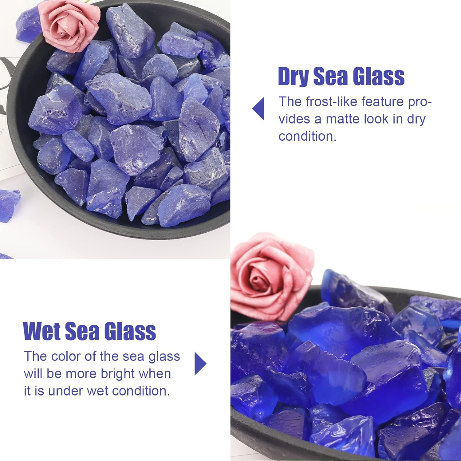 5LB Frosted Sea Glass Vase fillers Crushed Glass, Sea Glass Decor Ideal for Christmas DIY Craft, Aquarium Gravels, Home Decor Crushed Sea Glass Pieces for Beach Wedding, 0.7-3 Inch Cobalt