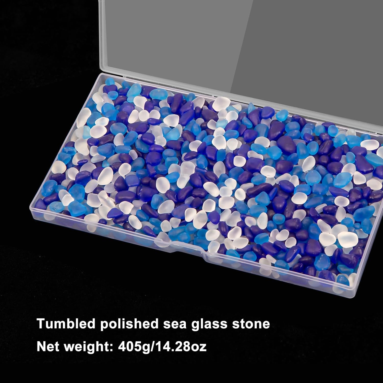 QEQEKAKA Sea Glass Stones for Crafts About 1LB (405g/14.28oz) Glass Pebbles Gemstones Bulk for Beaching Wedding DIY Decoration Aquarium Turtle Tank Vase Filler