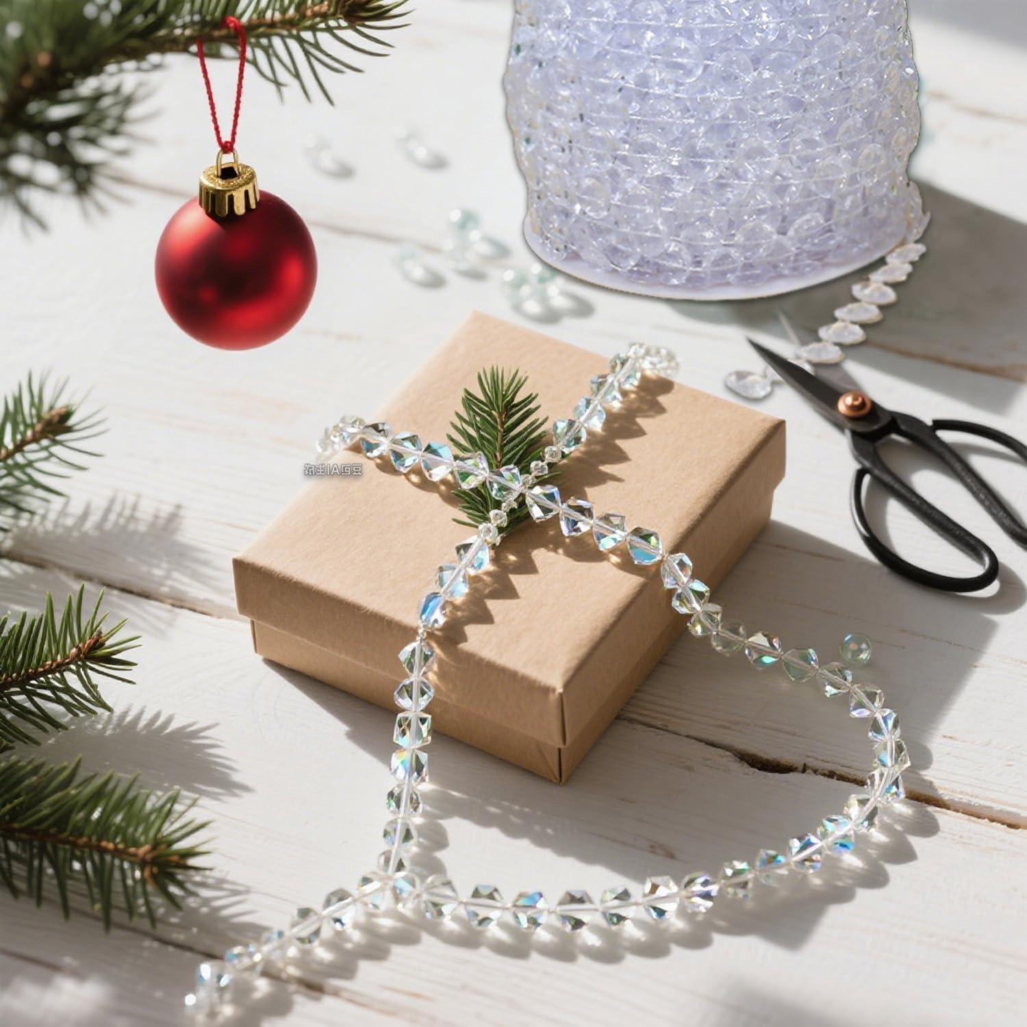 99ft Clear Bead Garland, Clear Acrylic Crystal Strand Roll for Christmas Tree, Hanging Ornaments, Holiday Home Décor, DIY Crafts and Curtain Decorations