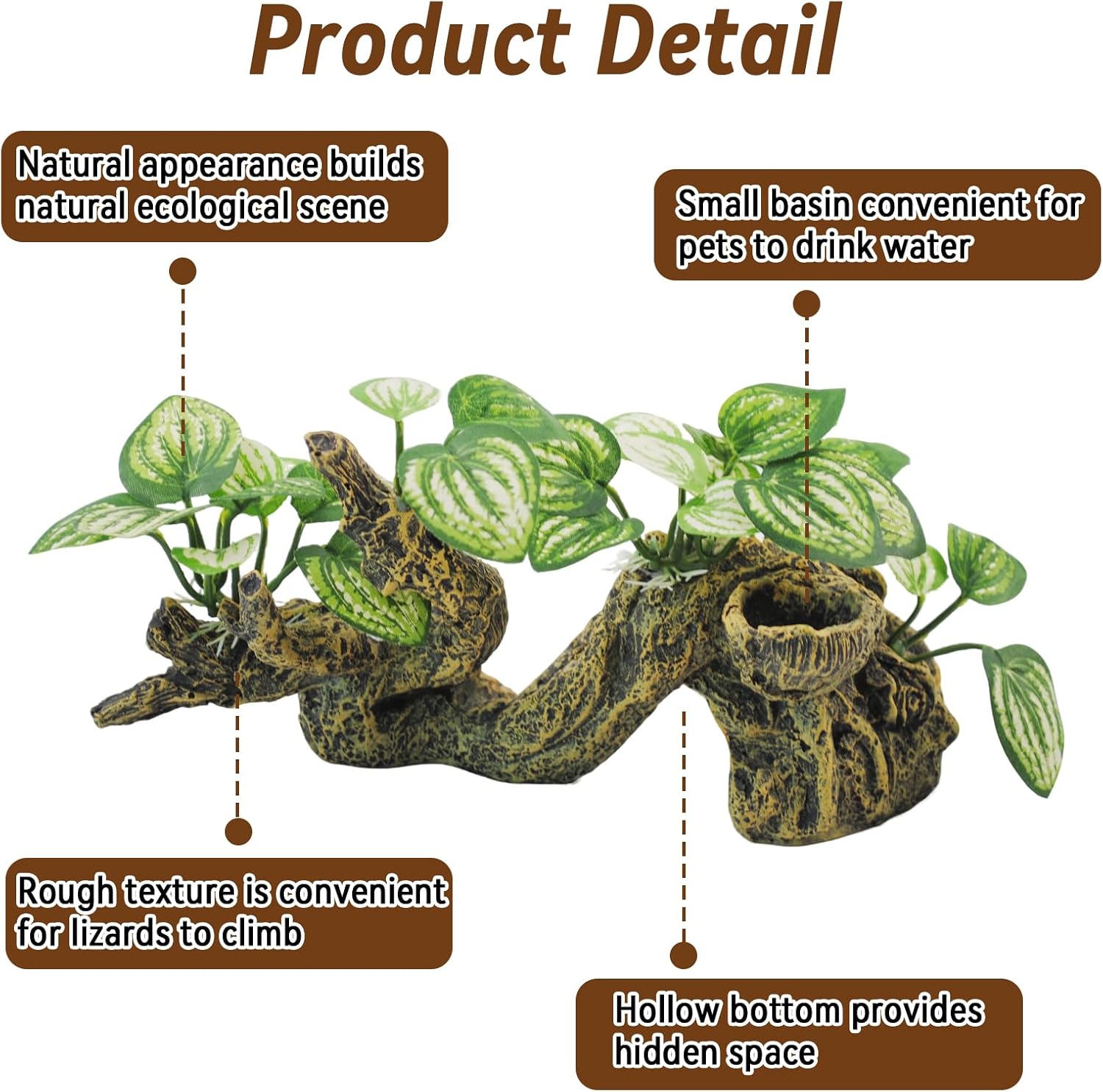 PINVNBY Resin Branch for Reptile Tank,Crested Gecko Climbing Branches with Hideout Cave Bearded Dragon Tank Accessories Lizard Terrarium Habitat Plant Decorations for Snake Gecko Spider Frog(Bronze)