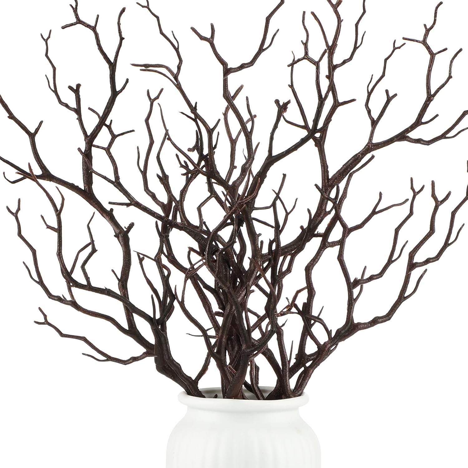 Geosar 13.8 Inch Small Manzanita Branches Plastic Faux Branches Artificial Antler Shaped Tree Branch Decorative Plant Twigs for Home Wedding Table Centerpiece Festival Decors(Dark Brown,10 Pieces)