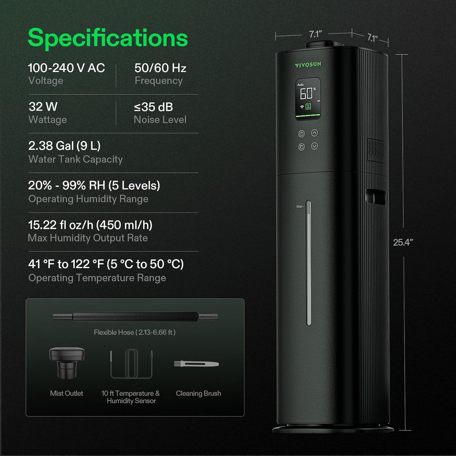 VIVOSUN AeroStream H09 Intelligent Wi-Fi Humidifier, 2.38 Gal / 9 L Humidifier with Temp & Humidity Probe, Smart Remote Control, Designed for Growers