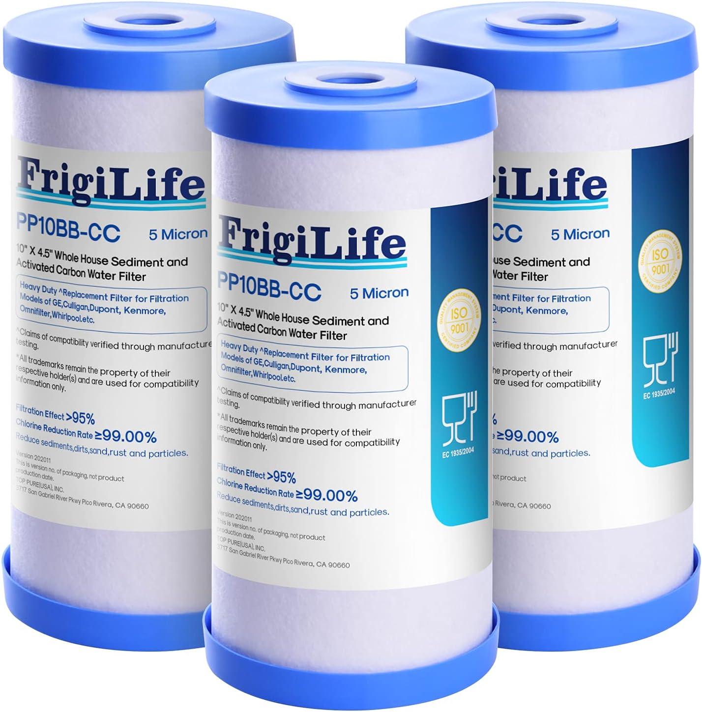 FXHTC 5 Micron 10" x 4.5" Whole House Sediment Activated Carbon Water Filter Replacement for GE FXHTC, GXWH40L, GXWH35F, GNWH38S, RFC-BBSA, W50PEHD, DuPont WFHD13001, 3 PACK