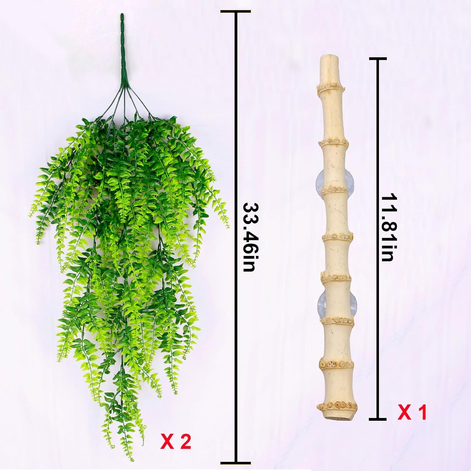 kathson Reptile Corner Branch Decor,Leopard Gecko Climbing Bamboo Wood with Suction Cup,Bearded Dragons Habitat Hanging Vines Plants Decoration,Lizards Tank Accessories for Amphibians,Snakes,Frogs