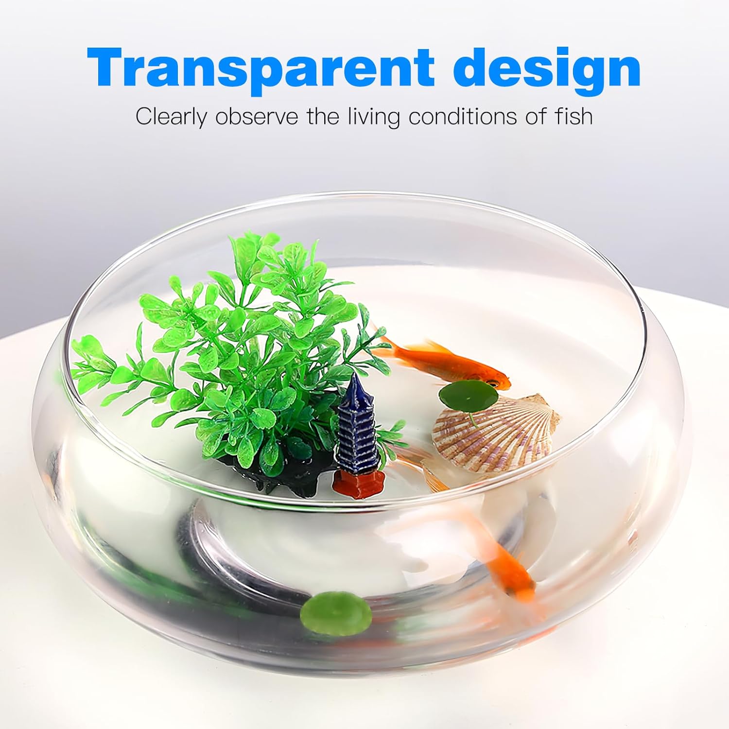 Kisangel Transparent Landscape Fish Tank - 9.52 Inch Acrylic Betta Fish Tank for Small Fishes Durable and Stylish Aquarium for Home and Office Decoration