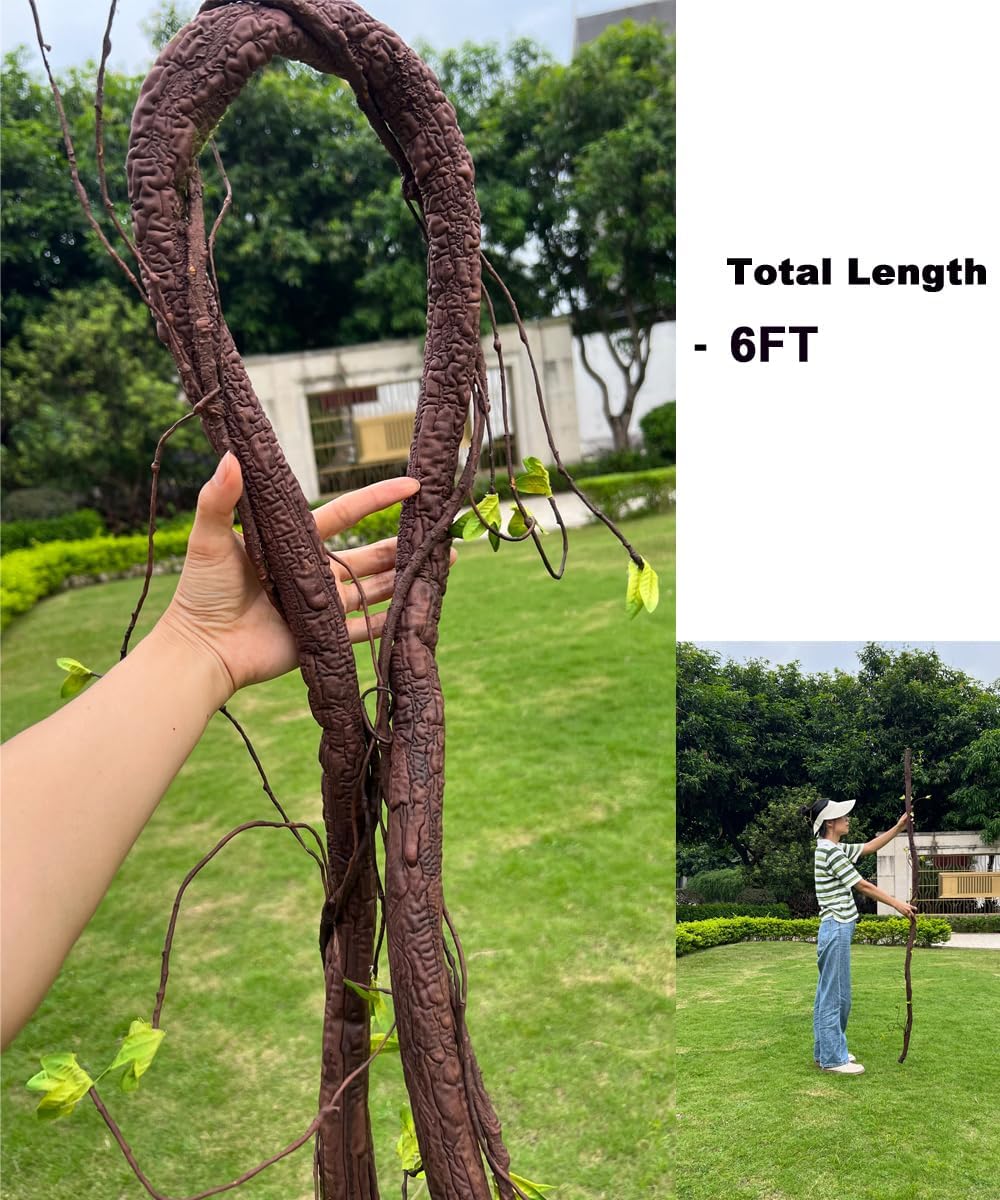 Bendable Artificial Tree Thick Trunk Twigs Cane Climbing Vine Branches 6Ft Faux Plant Garland with Leaves for Home Wedding Garden Wall Hanging Decoration 1PC