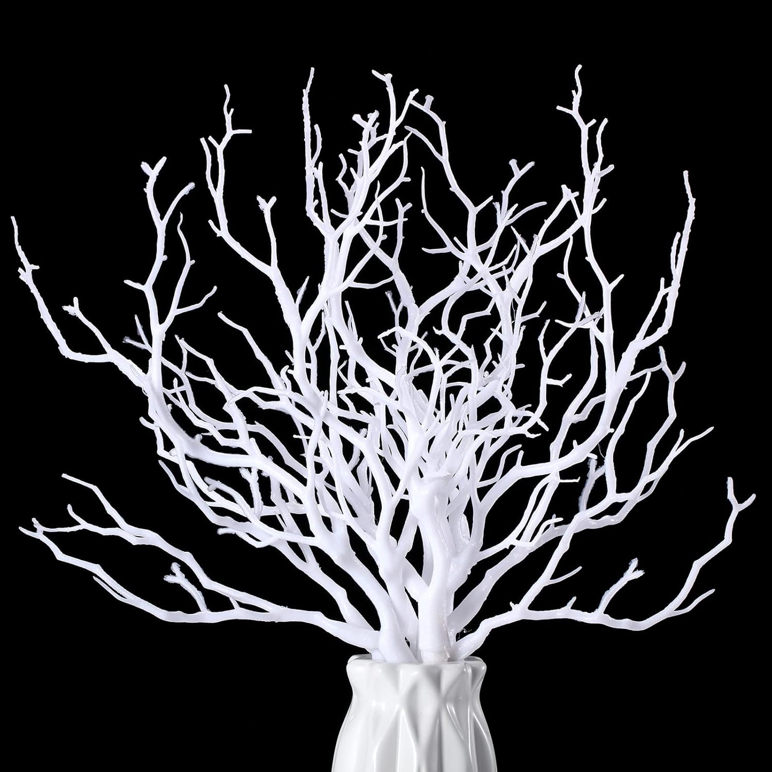 Geosar 13.8 Inch Small Manzanita Branches Plastic Faux Branches Artificial Antler Shaped Tree Branch Decorative Plant Twigs for Home Wedding Table Centerpiece Festival Decors(White,20 Pieces)